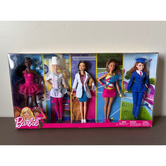 Mattel Barbie Career Fashion Doll Set of 5 NEW Pilot Vet Chef Ice Skater Tennis - Picture 1 of 4